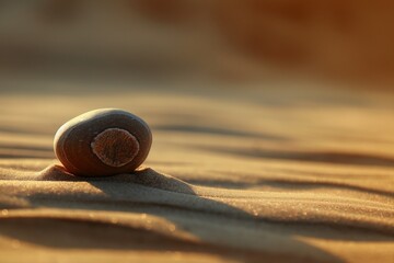 a stone is on a sandy beach near the ocean sea