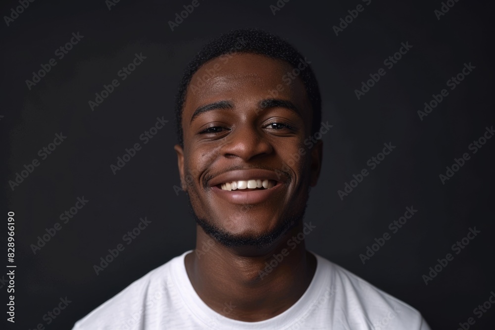 Wall mural portrait of happy young african american man on black background.