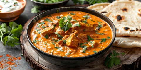 Delicious Chicken Tikka Masala with Roti: A Flavorful Indian Dish. Concept Indian Cuisine, Chicken Recipes, Roti Making, Spicy Dishes, Flavorful Cooking