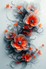 Orange Flowers Painting on White Background