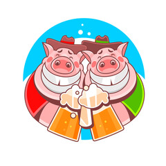 Cartoon beer mug character in retro style for bar banner. Vector illustration. Vintage alcohol drink mascot poster. Nostalgia 60s, 70s, 80s