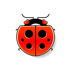 Cute ladybug or ladybird simple flat design red and black. Vector illustration isolated on white