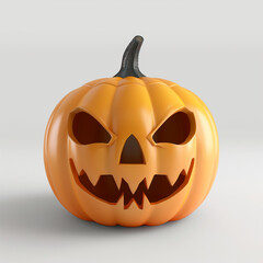 3d render carved Halloween pumpkin with classic scary face, for perfect festive Halloween traditional atmosphere. Halloween Jack o Lantern Pumpkin with spooky face, isolated on white background.