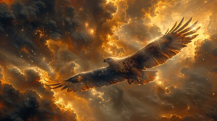 mesmerizing painting capturing otherworldly allure of mythical Harpy Eagle Harpia harpyja soaring majestically through mystical realm of swirling cloud shimmering star depicted mesmerizing airbrush te