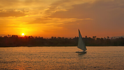 A Felucca sailing on the River Nile in Luxor, Egypt