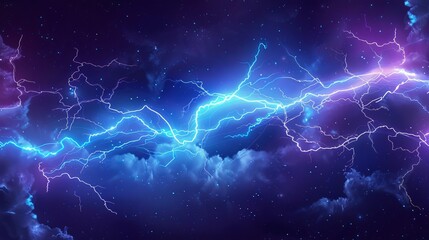 Cartoon blue lightning thunder and storm thunderbolt strike. Vector thunderstorm bolts. Cartoon electric flash effects and lightning sparks background with energy charge or anime magic blast explosion