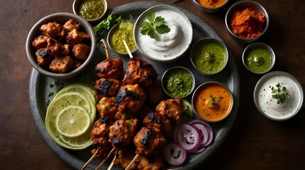 spices with onions served Tandoori marinated green chutney chicken Roasted yogurt and tikka...