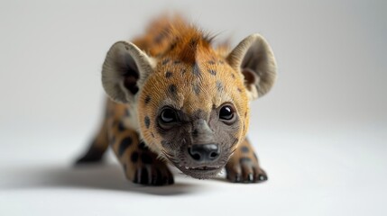 Fototapeta premium Toy miniature hyena animal in close up view on white background