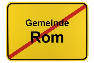 Illustration eines Ortsschildes der Gemeinde Rom in Mecklenburg-Vorpommern