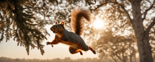 Squirrel jumping. High resolution illustration