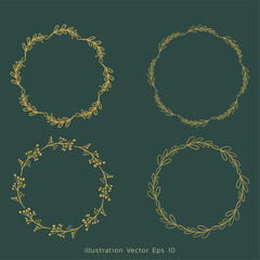 Luxury drawn floral branch botanical gold line art set, Hand drawn leaves line Floral branch , luxury line art  on green luxury background, Vector illustration EPS 10