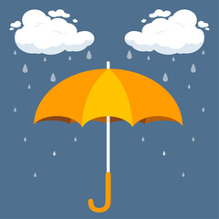 Orange rain umbrella and clouds with rain drops , Vector illustration EPS 10 © NARANAT STUDIO