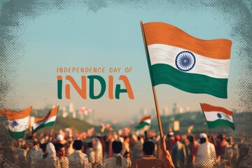 A group of people holding indian flags in the air, AI