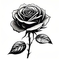 Black and white rose, Rose illustration, Flower drawing