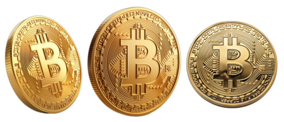 Set of bitcoin coins isolated on transparent background, Cryptocurrency, png