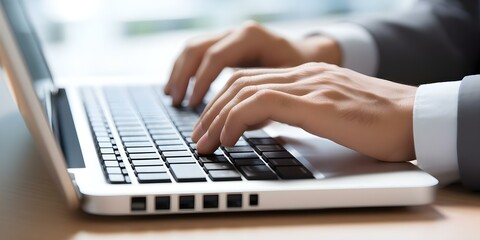 Focused view of a person typing on a computer keyboard for online education. Concept Online Education, Computer Keyboard, Focused View, Technology, Typing