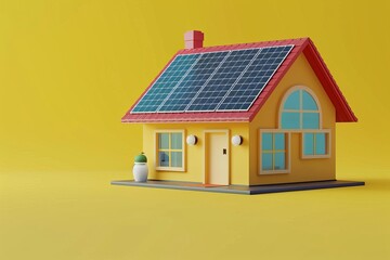 3d illustration of isolate house have solar cell panel on the roof