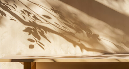 Minimal cosmetic background for product presentation. Sunshade shadow on beige wall. 3d render illustration. Object isolate clipping path included.