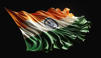 Wavy Indian Flag on Black Background