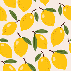 Lemons seamless pattern. Vector flat illustration of lemon.