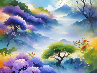 Fototapeta premium Fantasy landscape, Colorful forest, Enchanted forest