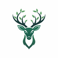 a minimalist 	animal Logo vector art illustration with a Deer head with tree icon log
