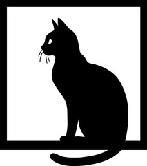 Cat style logo or icon illustration. Minimalist image of cat sitting in the window