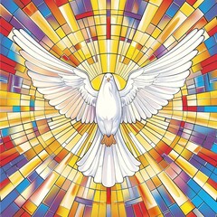 Stained Glass Window with White Dove Vector
