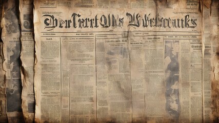 Obraz premium Old newspapers texture background. Pages of grunge vintage old newspaper put together as a background nostalgic wallpaper