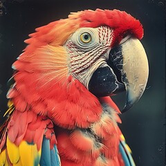 adult female Jamaican Macaw Ara erythrocephala with red yellow and blue plumage extinct native to Jamaica North America