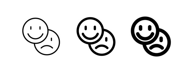 Vector emoticon reaction icon. Black, white background. Perfect for app and web interfaces, infographics, presentations, marketing, etc.