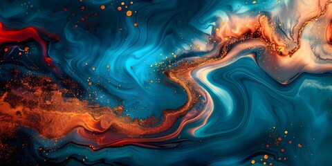 Luxurious Teal and Orange Marbled Canvas with Gold Powder. Concept Art Supplies, Teal Paint, Orange Paint, Gold Powder, Canvas Art