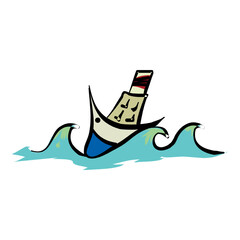 Illustration of Sinking Boat, Shipwreck Accident on a white background