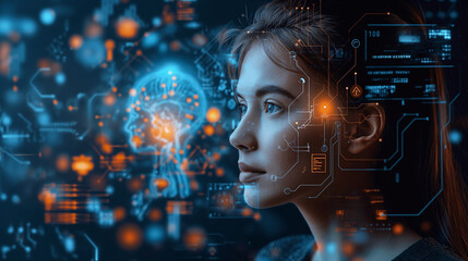 human and artificial intelligence interaction concept. Artificial intelligence system