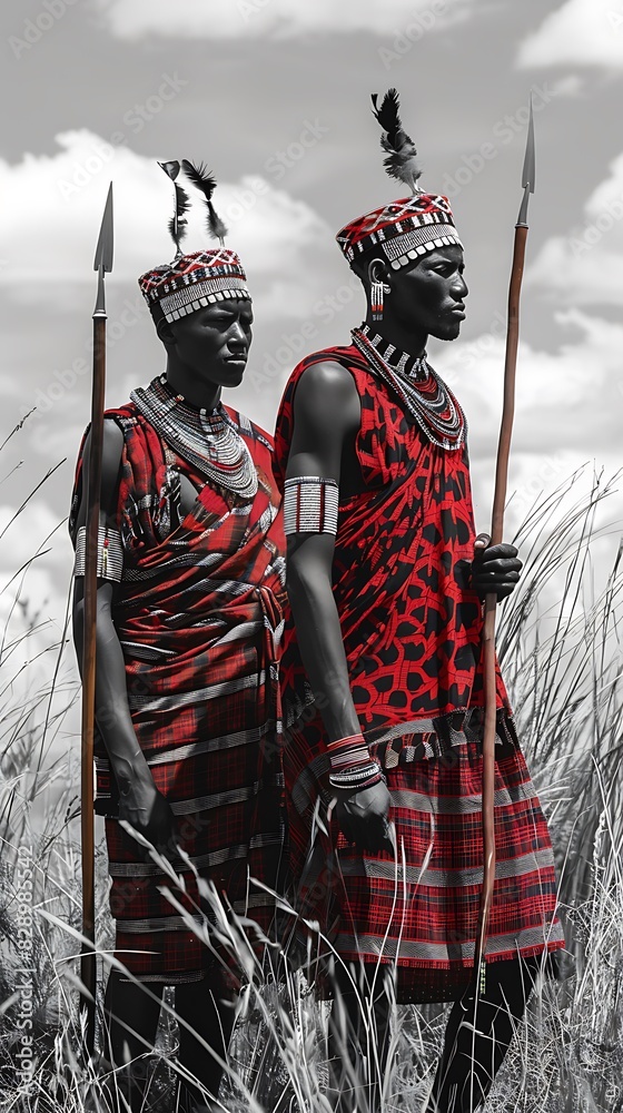 Wall mural maasai warriors prime lens photography traditional attire - Wall murals