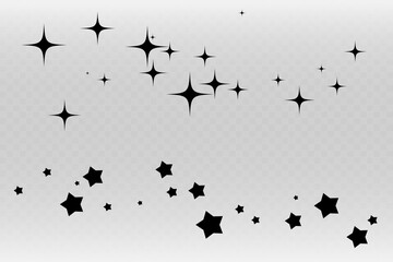 Shooting Star Black. Shooting star with an elegant star trail on a white background. Festive star sprinkles, powder. Vector png.	