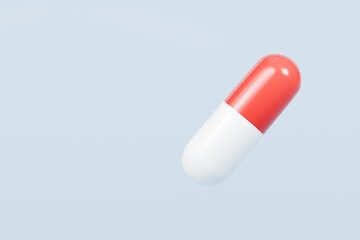 3d Vitamin capsule icon isolated on blue background. Emergency, Safety, Hospital doctor equipment medic health care concept. 3d minimal White and red capsules icon for web, Pills. Health. 3d render.