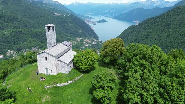 View of the Hermitage of San Zeno on Lake Como alps