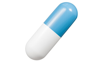 3d Vitamin capsule icon isolated on blue background. Emergency, Safety, Hospital doctor equipment medic health care concept. 3d minimal White and red capsules icon for web, Pills. Health. 3d render.