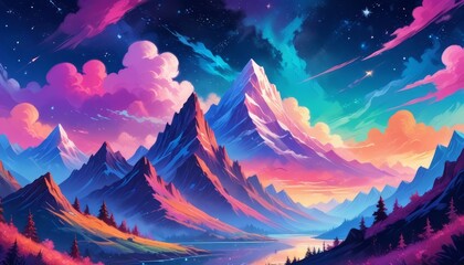 painting-A-colorful-vibrant-cosmic-landscape puple background generate ai
