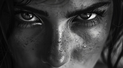 Naklejka premium Intense and emotional black and white close-up of a woman's eyes