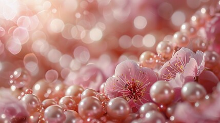 Pink Flowers and Pearls on a Table