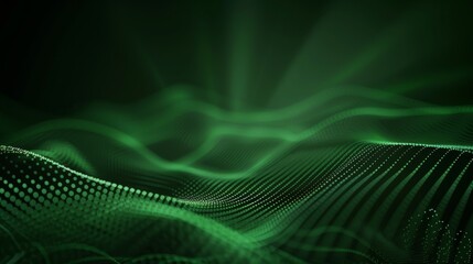 Dark Green and Black theme with digital particle decoration. Vast negative space, ideal for scientific conference posters.