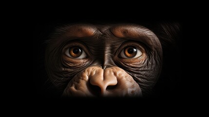 Chimpanzee. Close-up portrait of a wild ape in monochrome style. Illustration for cover, postcard,...