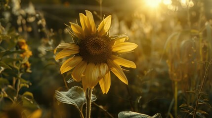 Sunflower awakening to the morning sun