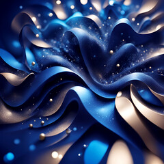 Obraz premium Dark sapphire blue and gold abstract background with 3D texture, wavy lines and gradations, dynamic shape