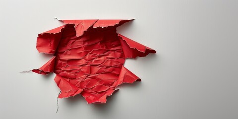 Torn red paper on white background. Creative texture and design concept. Banner with copy space
