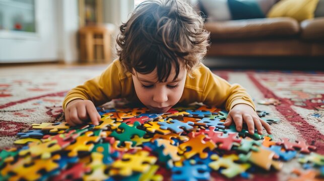 Autism Spectrum Child Uses AI for Puzzles on Floor