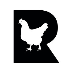 Chicken Logo combine with letter R vector template