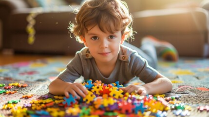 Autism Spectrum Child Collecting Puzzles with AI Assistance